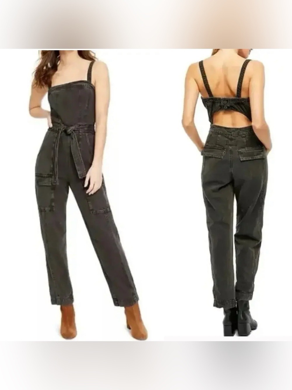 Free People Black Denim Overalls Jumpsuit Size Small
